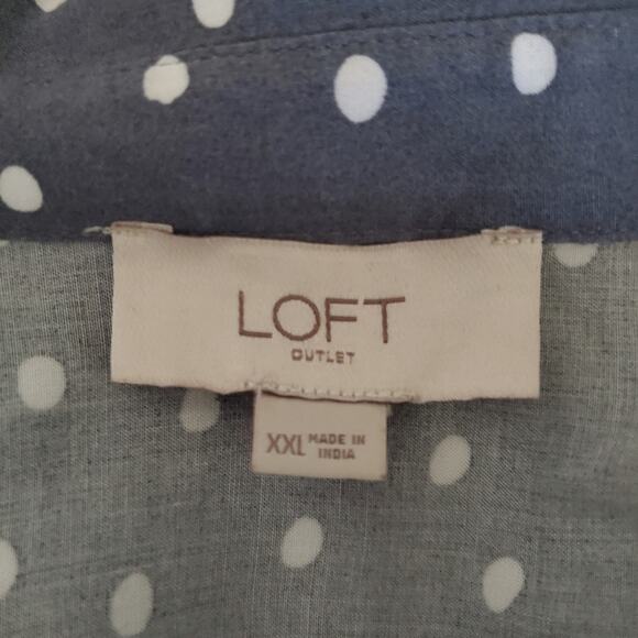 LOFT | Gray and White Polka-dot Button Up Soft Long Sleeve Shirt - Picture 6 of 9